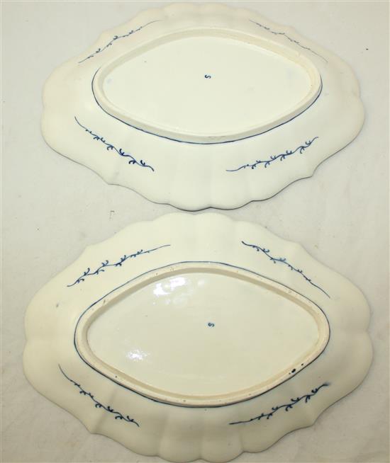 A pair of Caughley powder blue lozenge shaped dishes, c.1780, 28cm